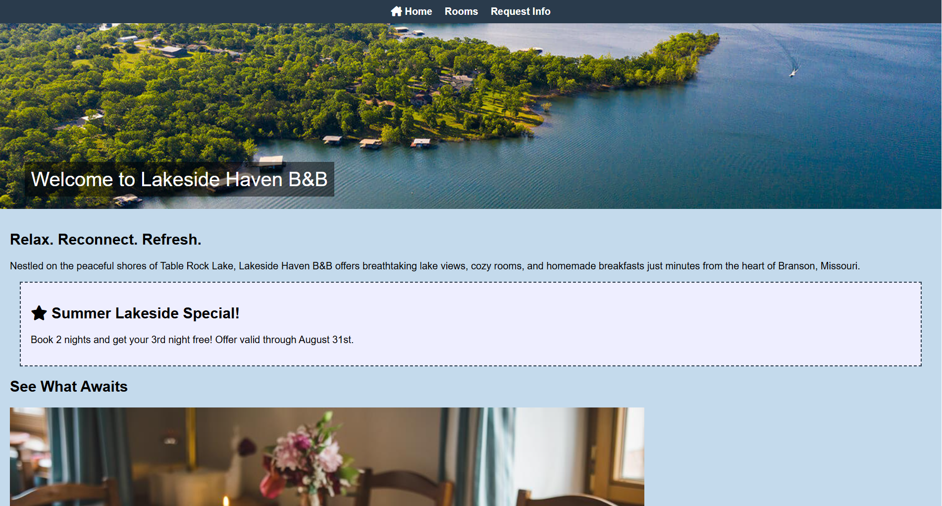 Bed and Breakfast project screenshot